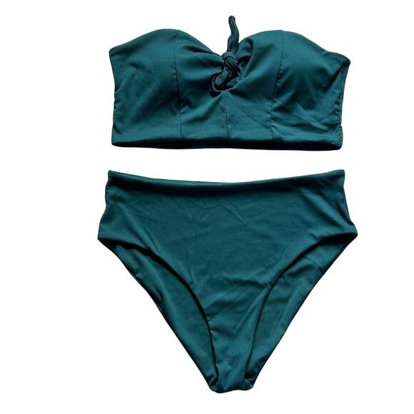 Zaful Women's Strapless Bandeau High Waist Two Piece Swimsuit Green 2XL NWOT - Picture 2 of 11